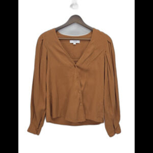Thakoon Collective Womens V Neck Asymmetrical Button Shirt Terracotta Size 2